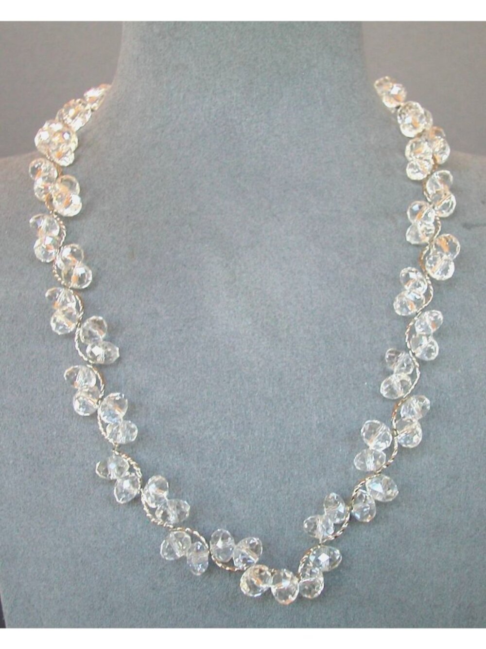Vintage Art Deco Crystal Faceted Bead Braided Necklace 18 inches